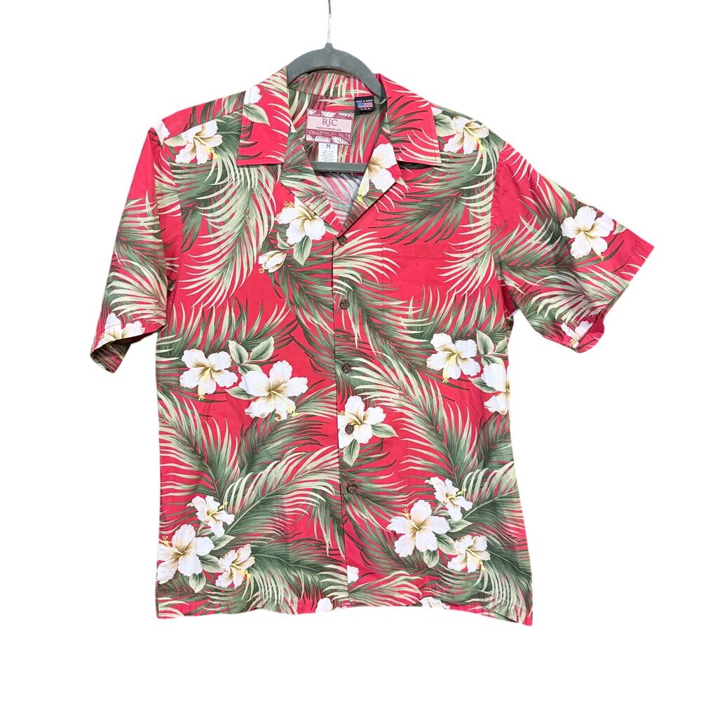 Vintage RJC Hawaiian button front tropical red men’s shirt made in Hawaii medium